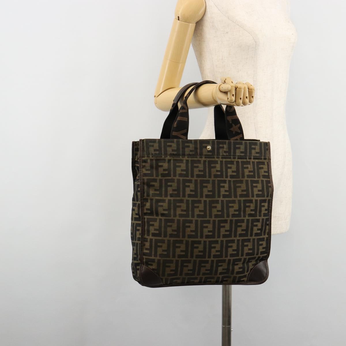 FENDI Zucca Canvas Hand Bag Black Brown Auth 182179A
