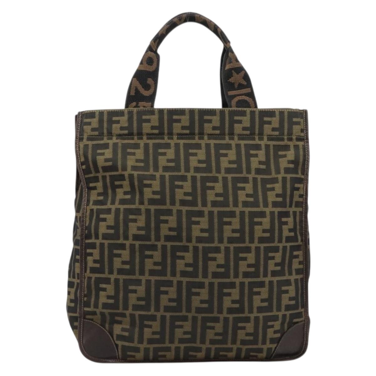 FENDI Zucca Canvas Hand Bag Black Brown Auth 182179A