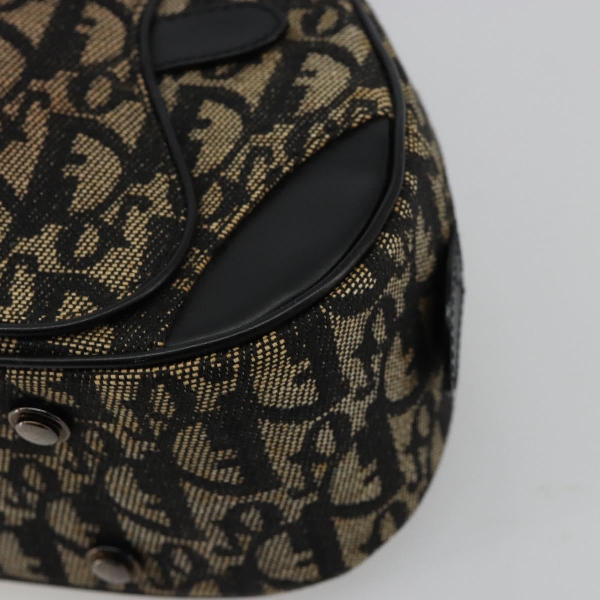 Christian Dior Trotter Canvas Double Saddle Hand Bag Black Silver Auth 182186