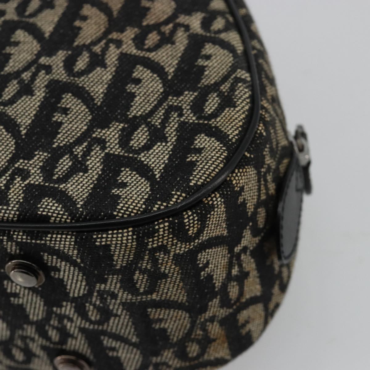 Christian Dior Trotter Canvas Double Saddle Hand Bag Black Silver Auth 182186