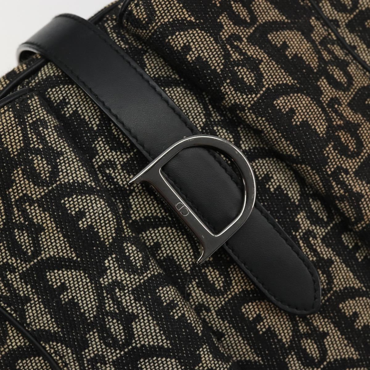 Christian Dior Trotter Canvas Double Saddle Hand Bag Black Silver Auth 182186