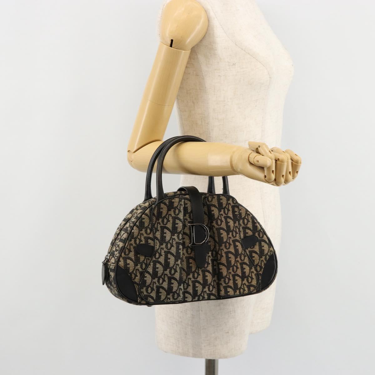 Christian Dior Trotter Canvas Double Saddle Hand Bag Black Silver Auth 182186