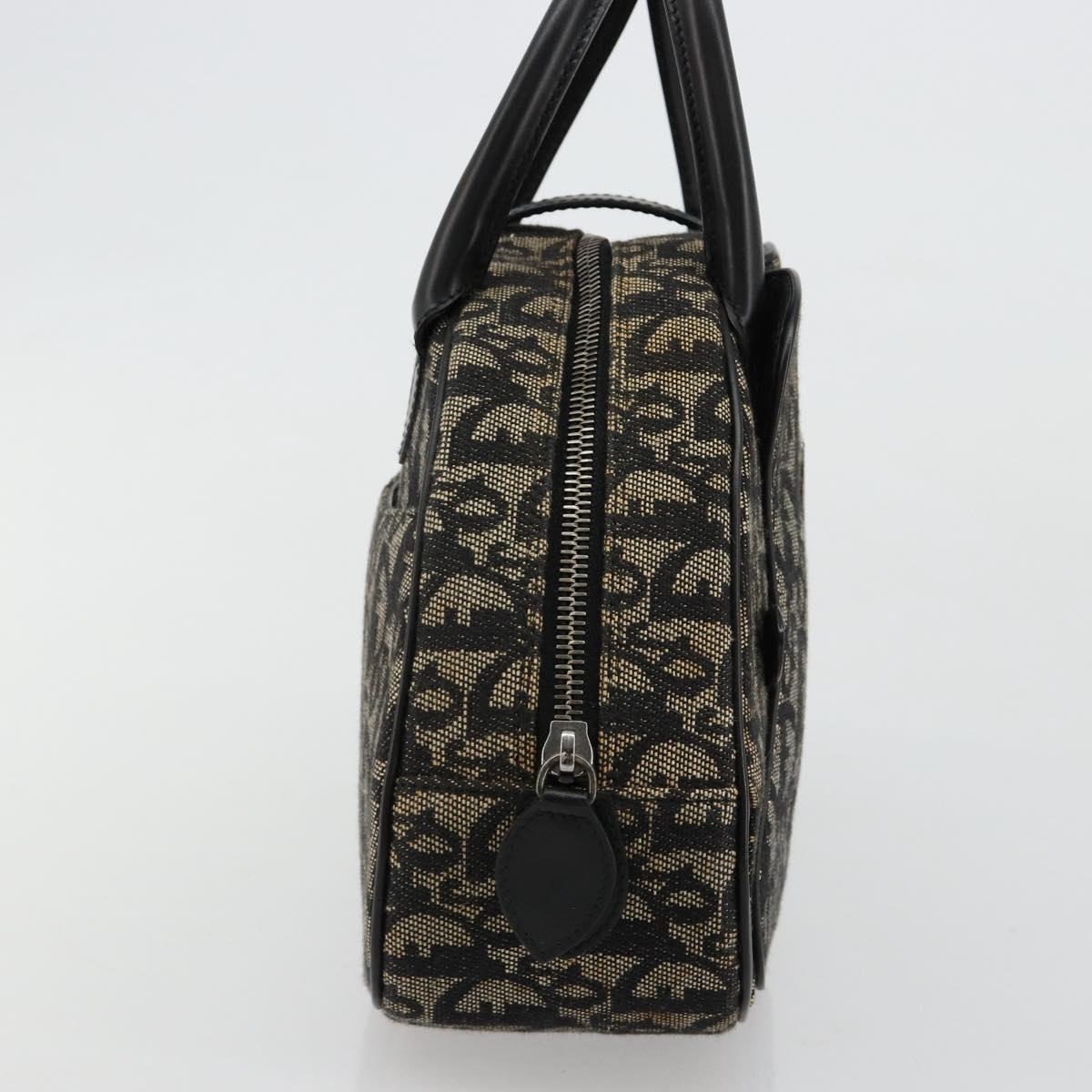 Christian Dior Trotter Canvas Double Saddle Hand Bag Black Silver Auth 182186