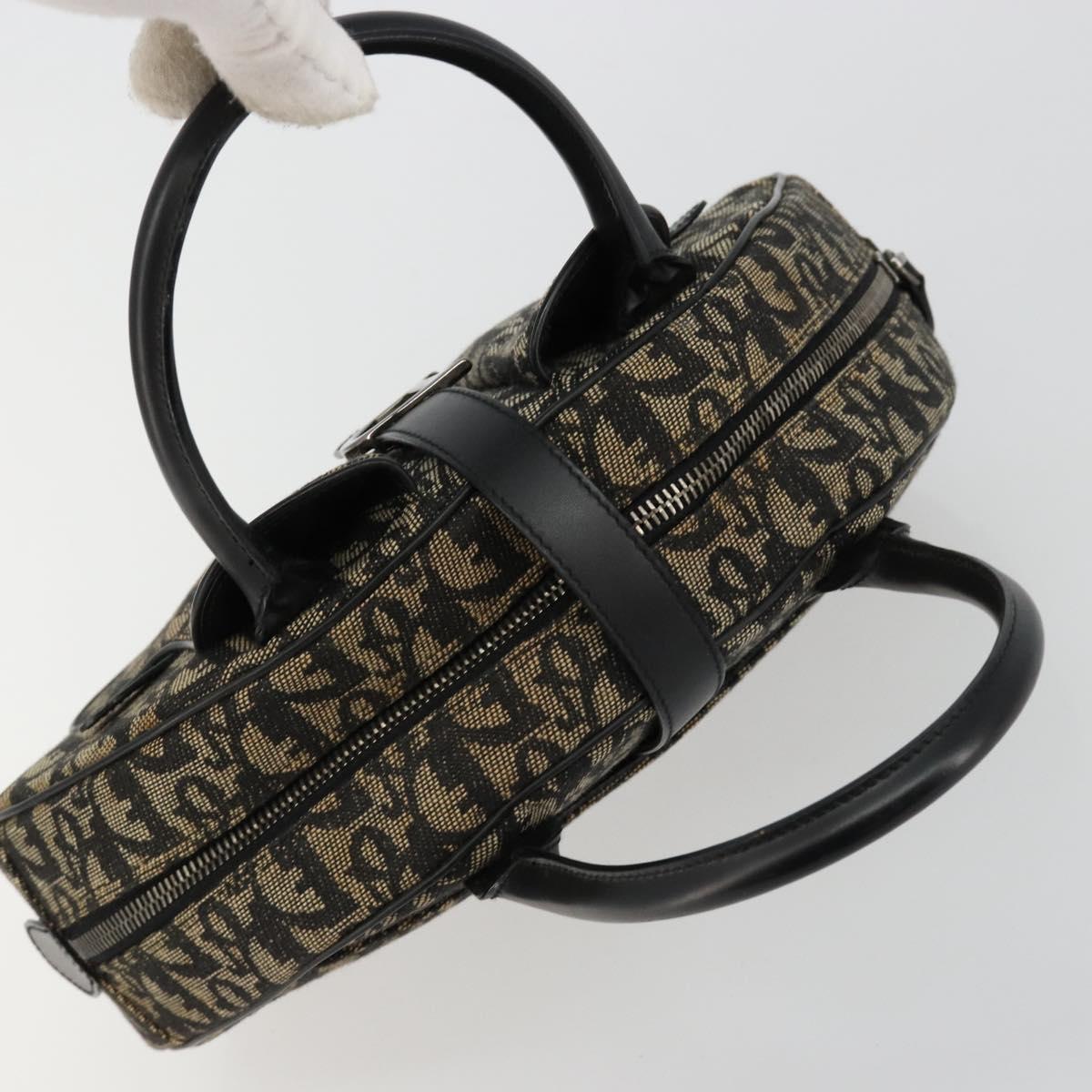 Christian Dior Trotter Canvas Double Saddle Hand Bag Black Silver Auth 182186