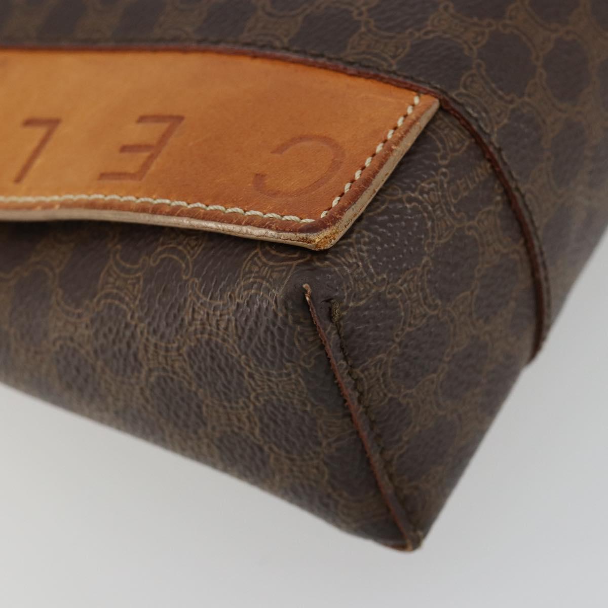 CELINE Macadam Canvas Hand Bag PVC Leather Brown Gold Auth 182189