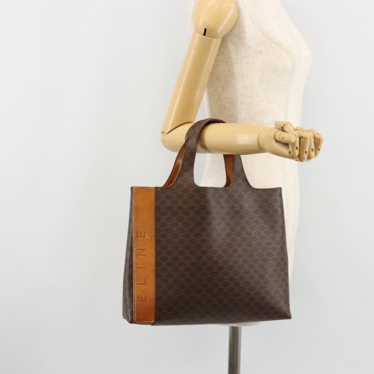 CELINE Macadam Canvas Hand Bag PVC Leather Brown Gold Auth 182189