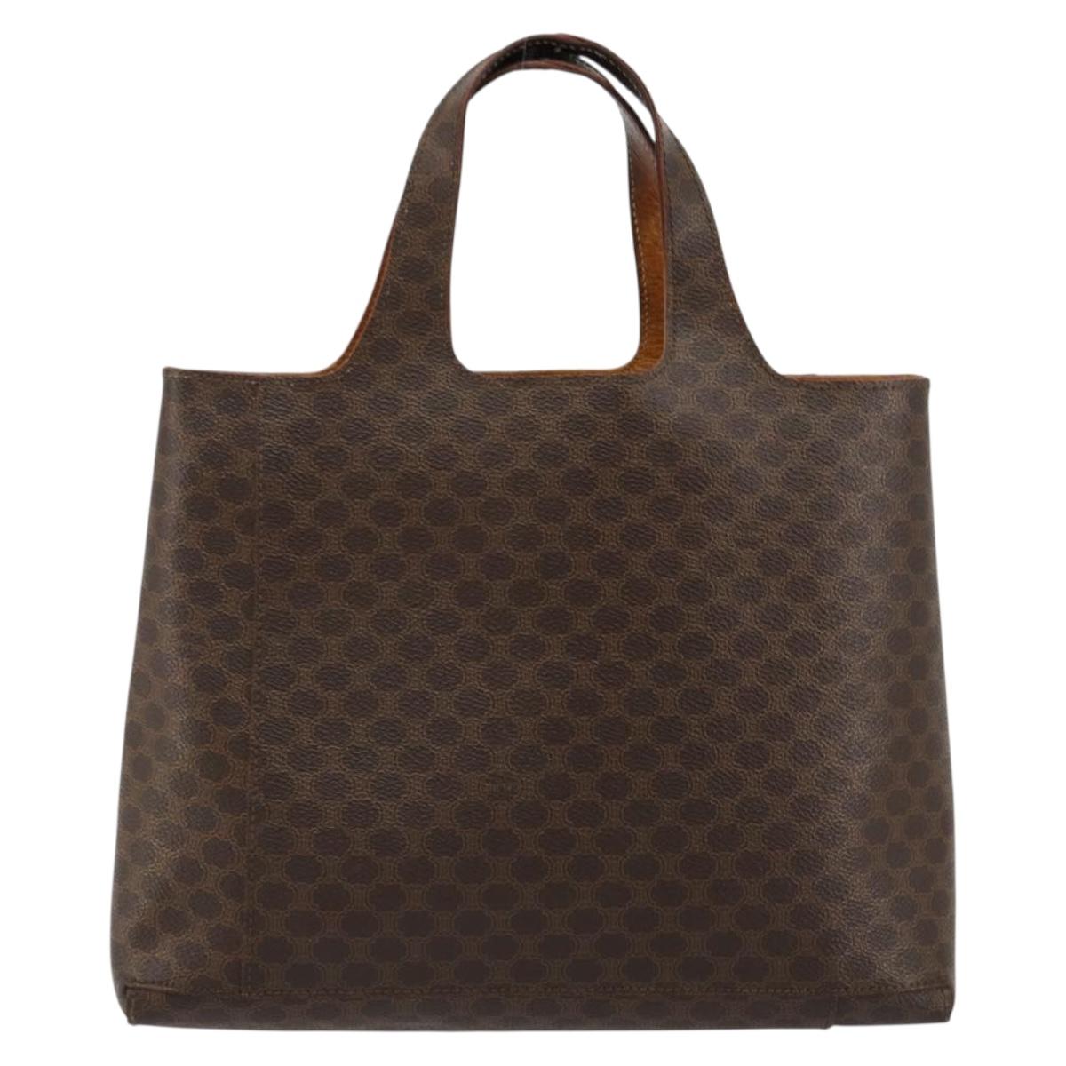 CELINE Macadam Canvas Hand Bag PVC Leather Brown Gold Auth 182189