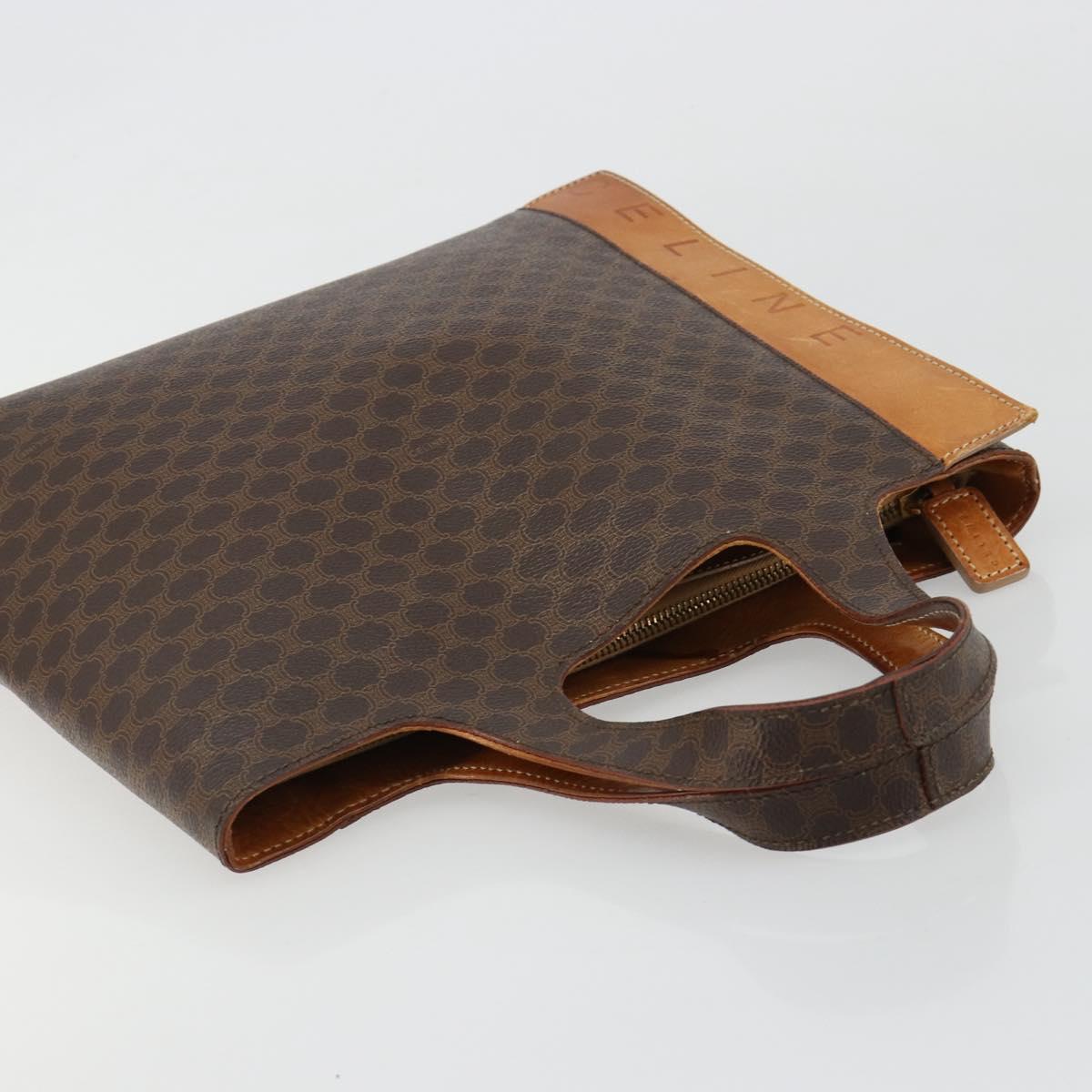 CELINE Macadam Canvas Hand Bag PVC Leather Brown Gold Auth 182189