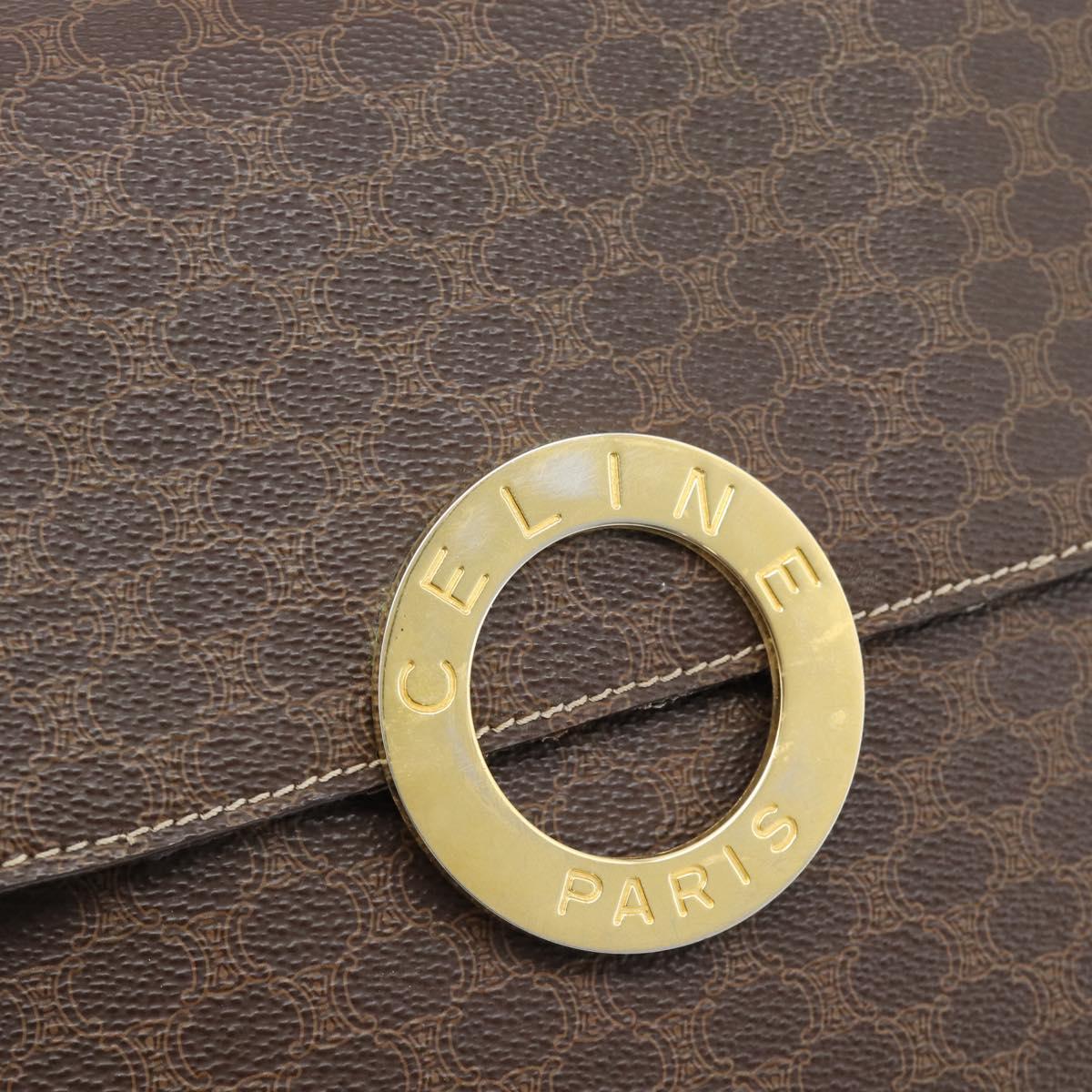CELINE Macadam Canvas Circle Shoulder Bag PVC Leather Brown Gold Auth 182191A