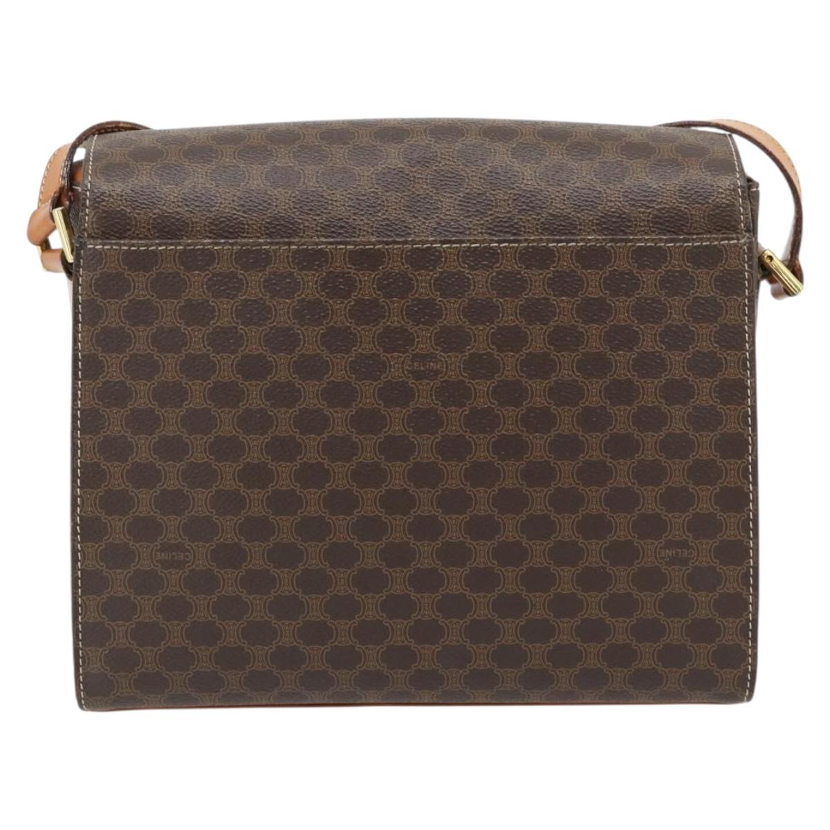 CELINE Macadam Canvas Circle Shoulder Bag PVC Leather Brown Gold Auth 182191A