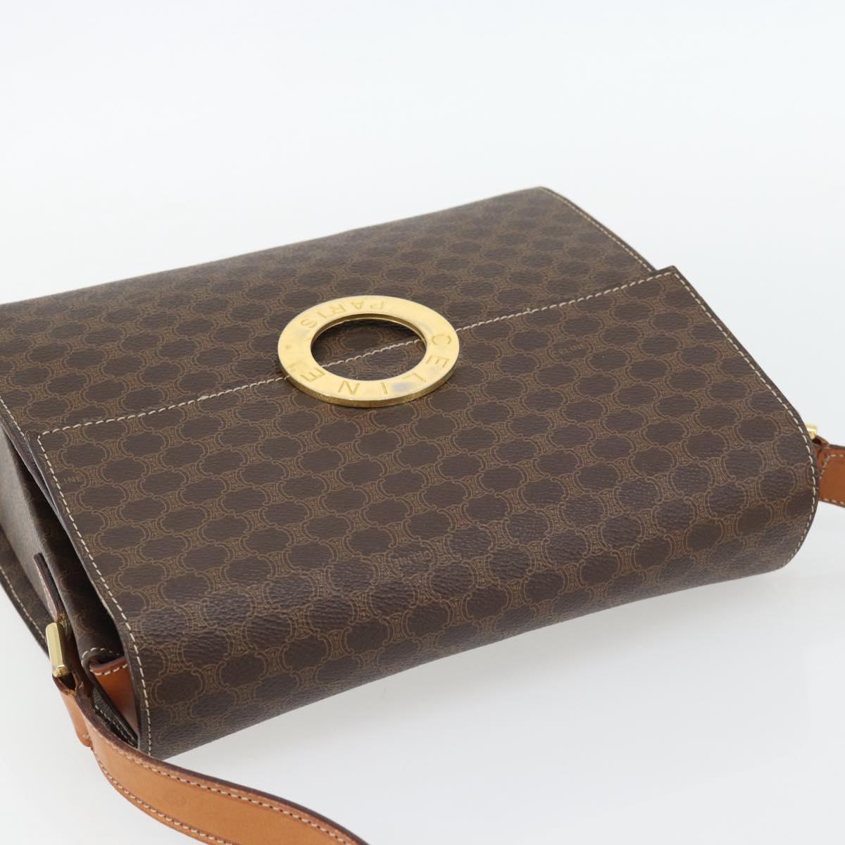 CELINE Macadam Canvas Circle Shoulder Bag PVC Leather Brown Gold Auth 182191A