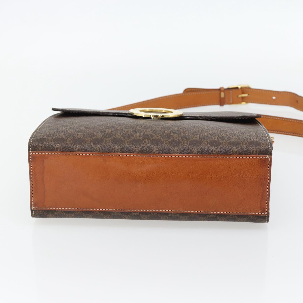 CELINE Macadam Canvas Circle Shoulder Bag PVC Leather Brown Gold Auth 182191A