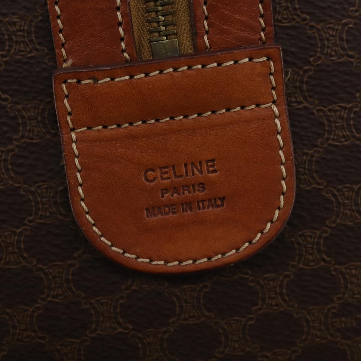 CELINE Macadam Canvas Boston Bag PVC Leather Brown Gold Auth 182193A