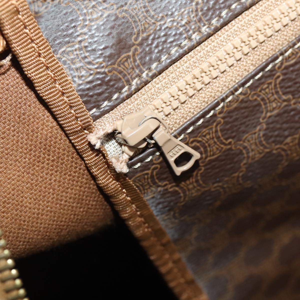 CELINE Macadam Canvas Boston Bag PVC Leather Brown Gold Auth 182193A