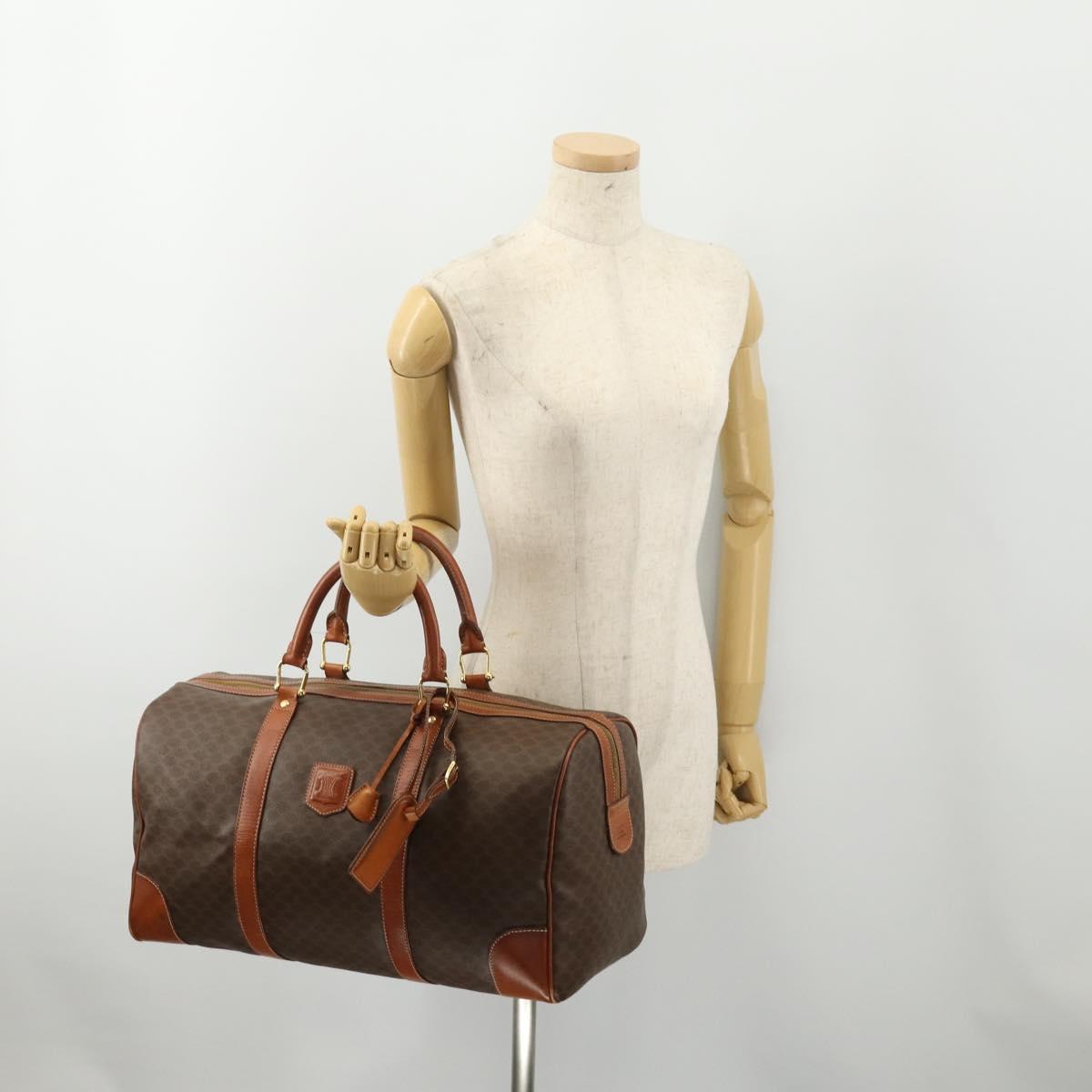 CELINE Macadam Canvas Boston Bag PVC Leather Brown Gold Auth 182193A