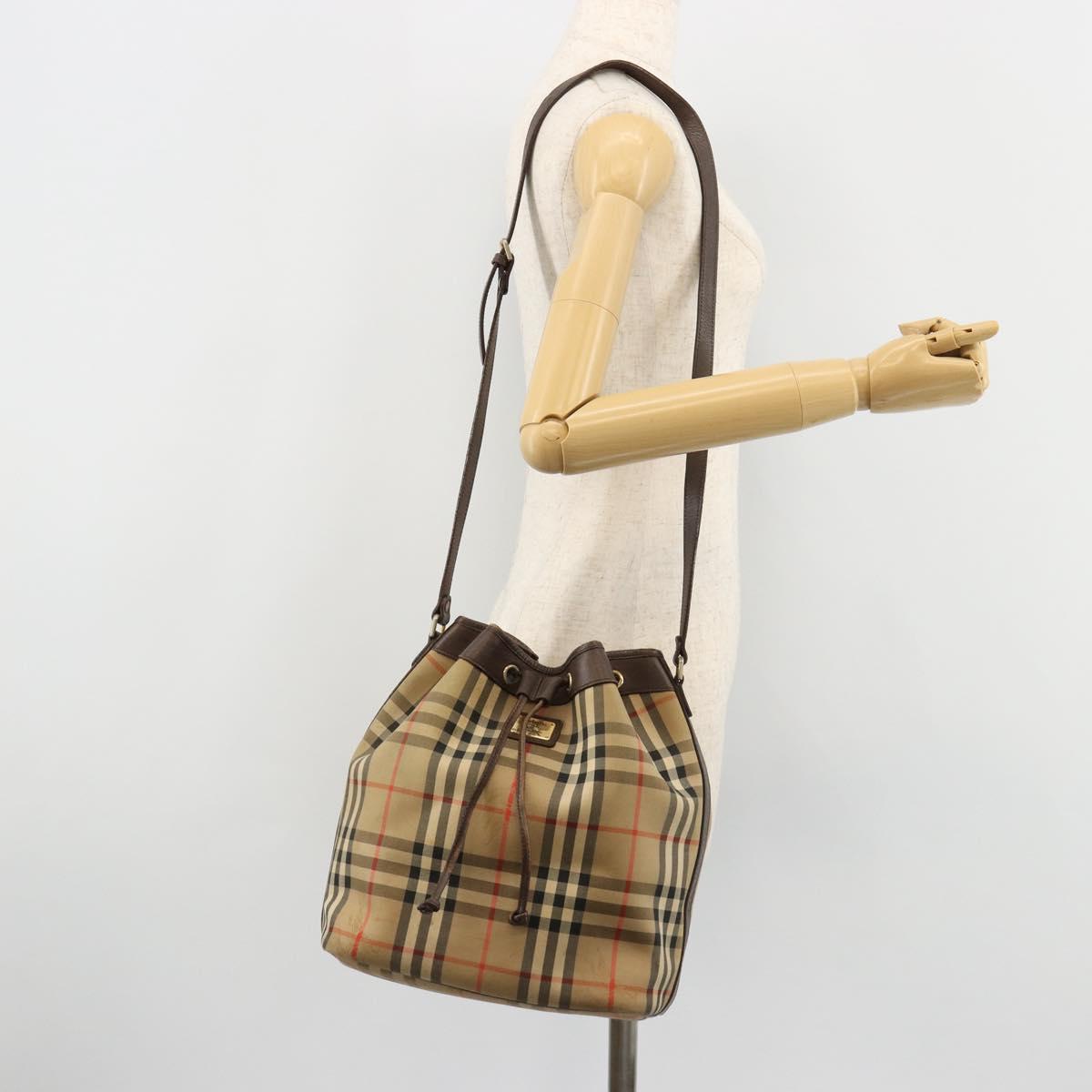 Burberrys Nova Check Purse Shoulder Bag Canvas Beige Gold Auth 182196