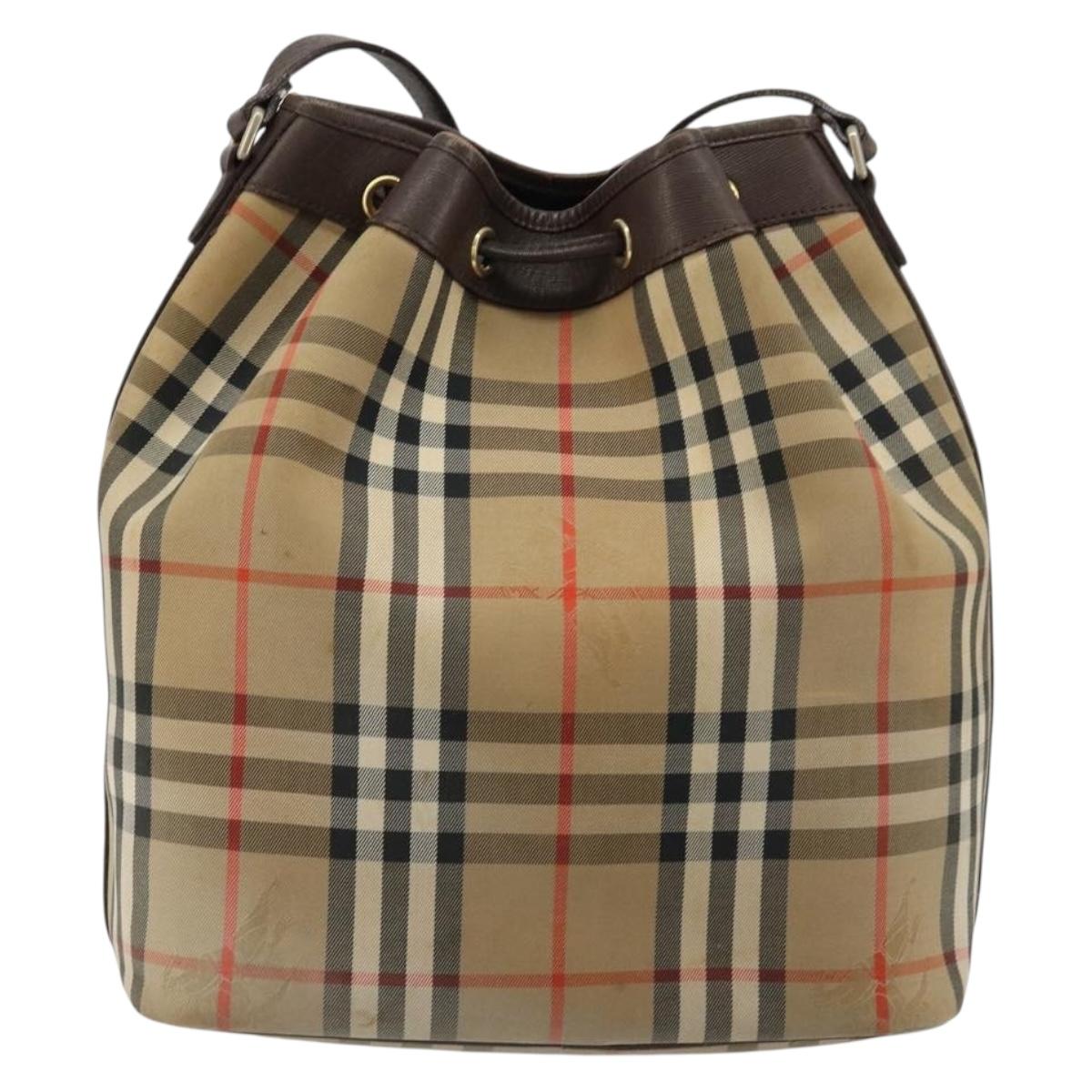 Burberrys Nova Check Purse Shoulder Bag Canvas Beige Gold Auth 182196