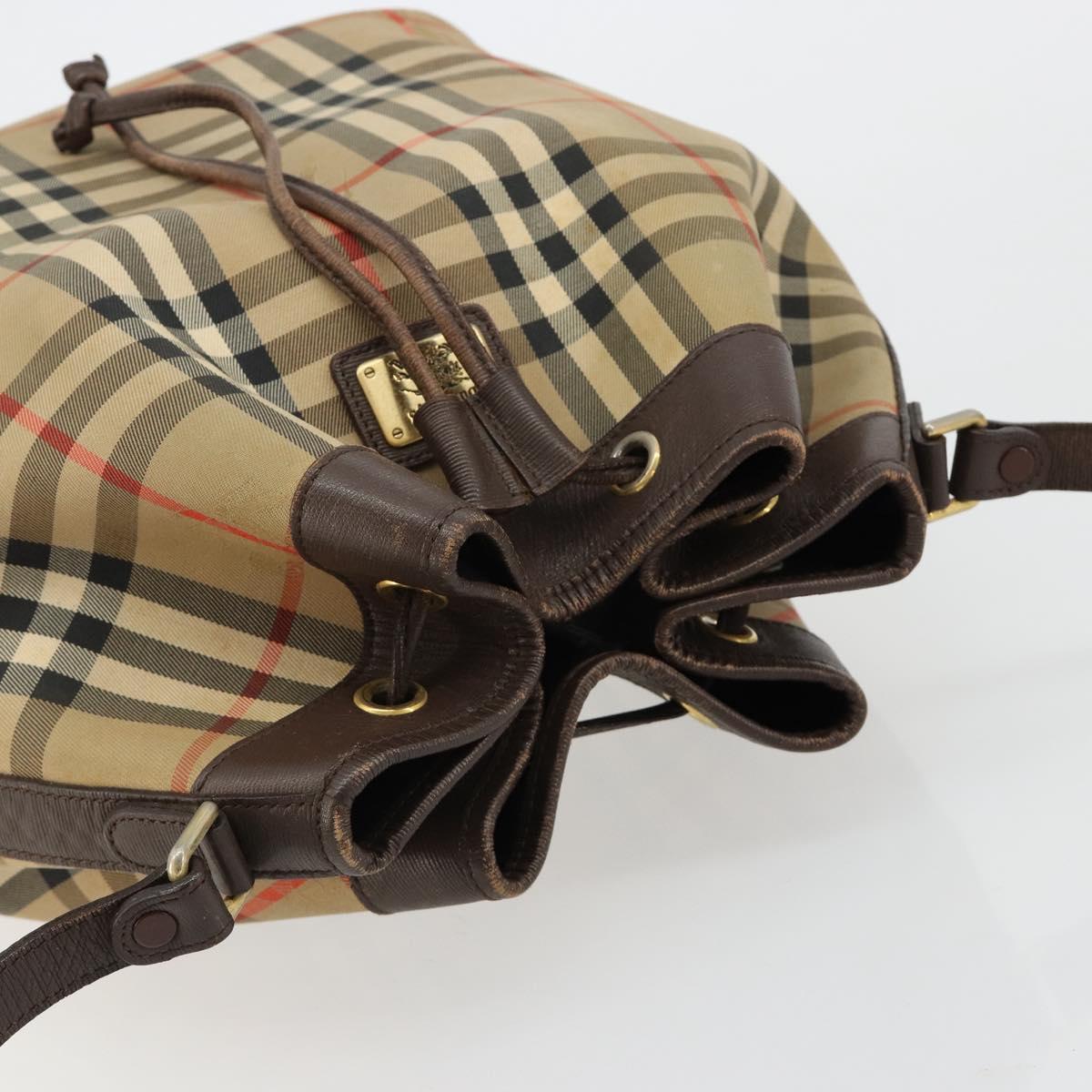 Burberrys Nova Check Purse Shoulder Bag Canvas Beige Gold Auth 182196
