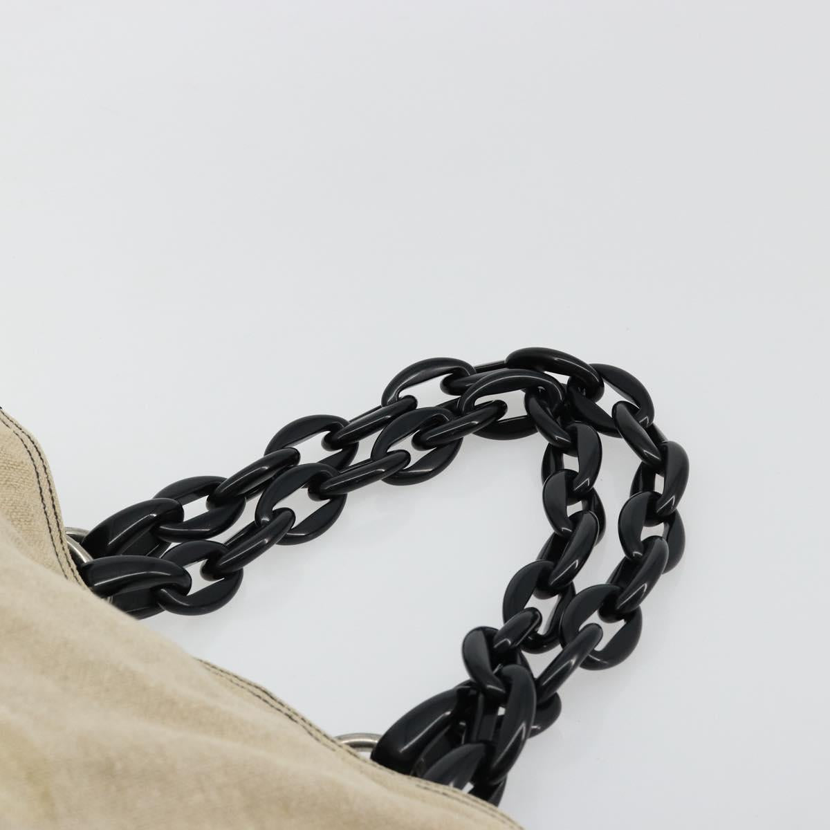 PRADA Plastic Chain Tote Bag Canvas Beige Silver Auth 182198