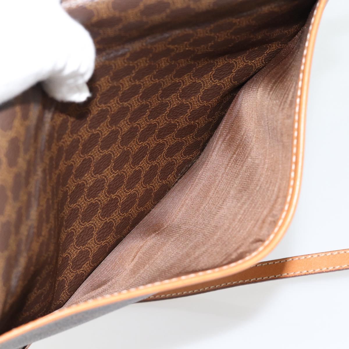 CELINE Macadam Canvas Shoulder Bag PVC Leather Brown Gold Auth 182200A