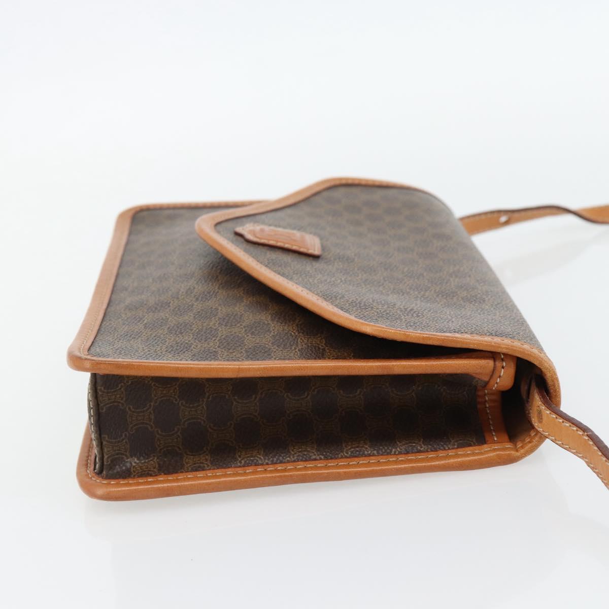 CELINE Macadam Canvas Shoulder Bag PVC Leather Brown Gold Auth 182200A