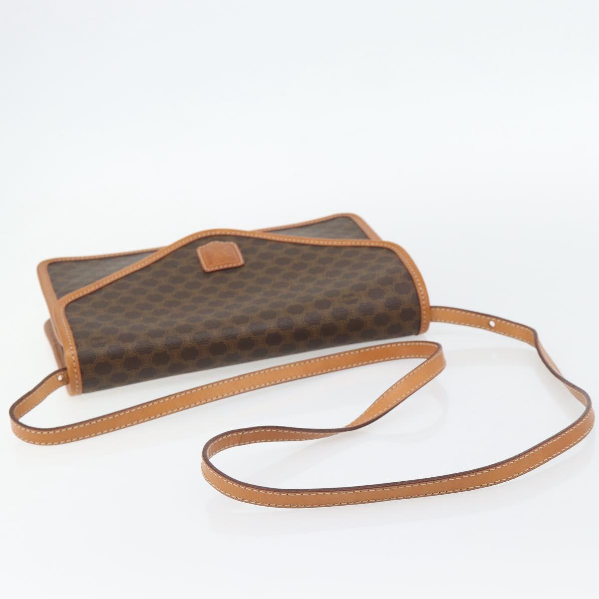 CELINE Macadam Canvas Shoulder Bag PVC Leather Brown Gold Auth 182200A