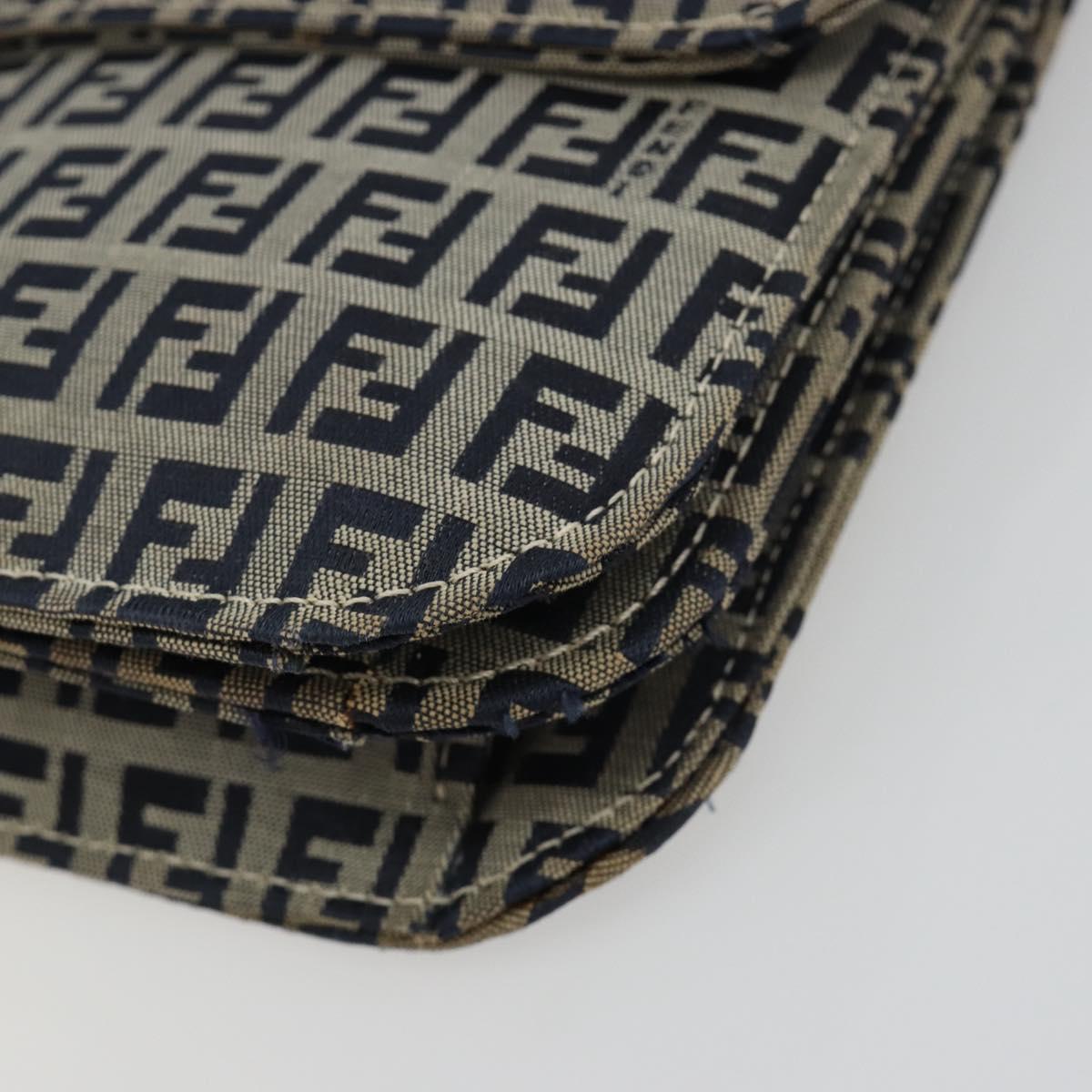 FENDI Zucchino Canvas Shoulder Bag Navy Silver Auth 182201V