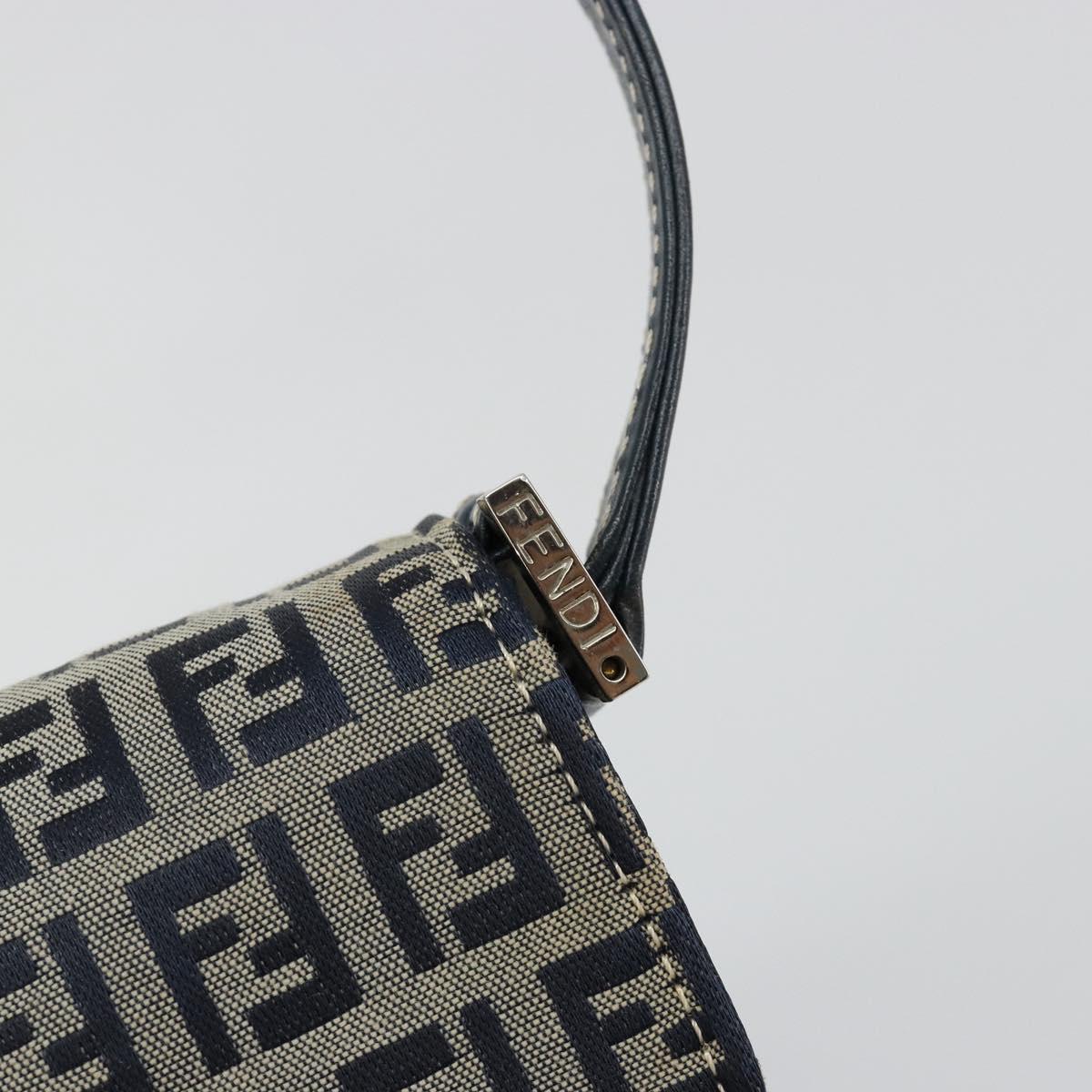 FENDI Zucchino Canvas Shoulder Bag Navy Silver Auth 182201V
