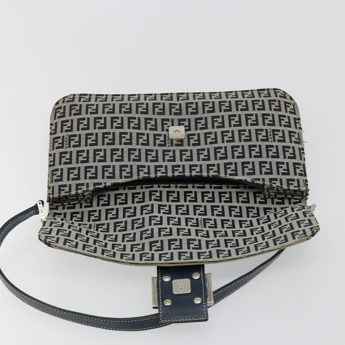 FENDI Zucchino Canvas Shoulder Bag Navy Silver Auth 182201V