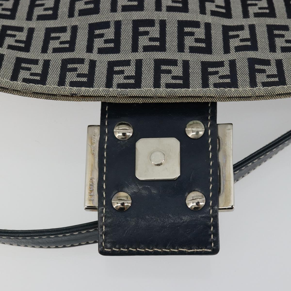 FENDI Zucchino Canvas Shoulder Bag Navy Silver Auth 182201V