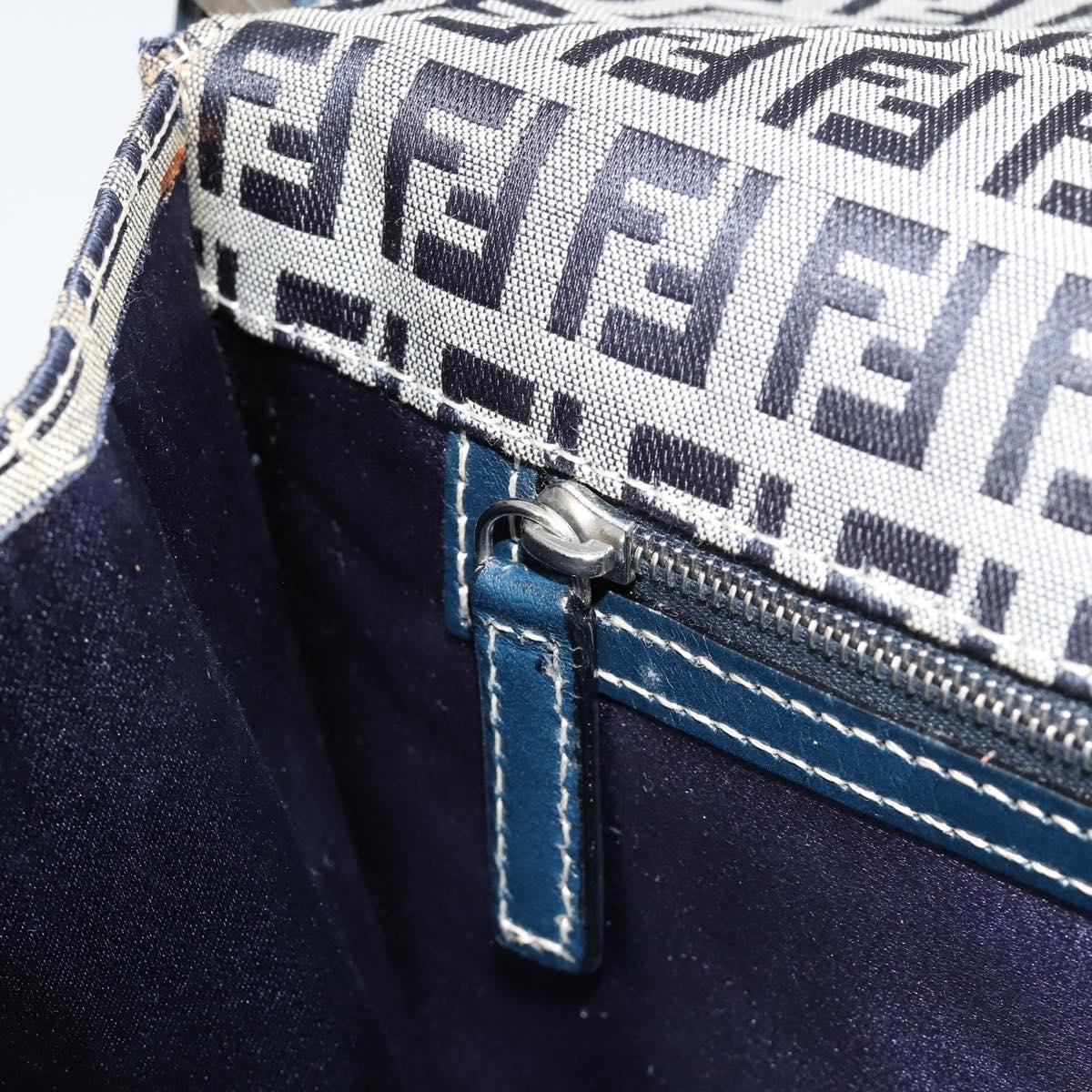 FENDI Zucchino Canvas Shoulder Bag Navy Silver Auth 182201V