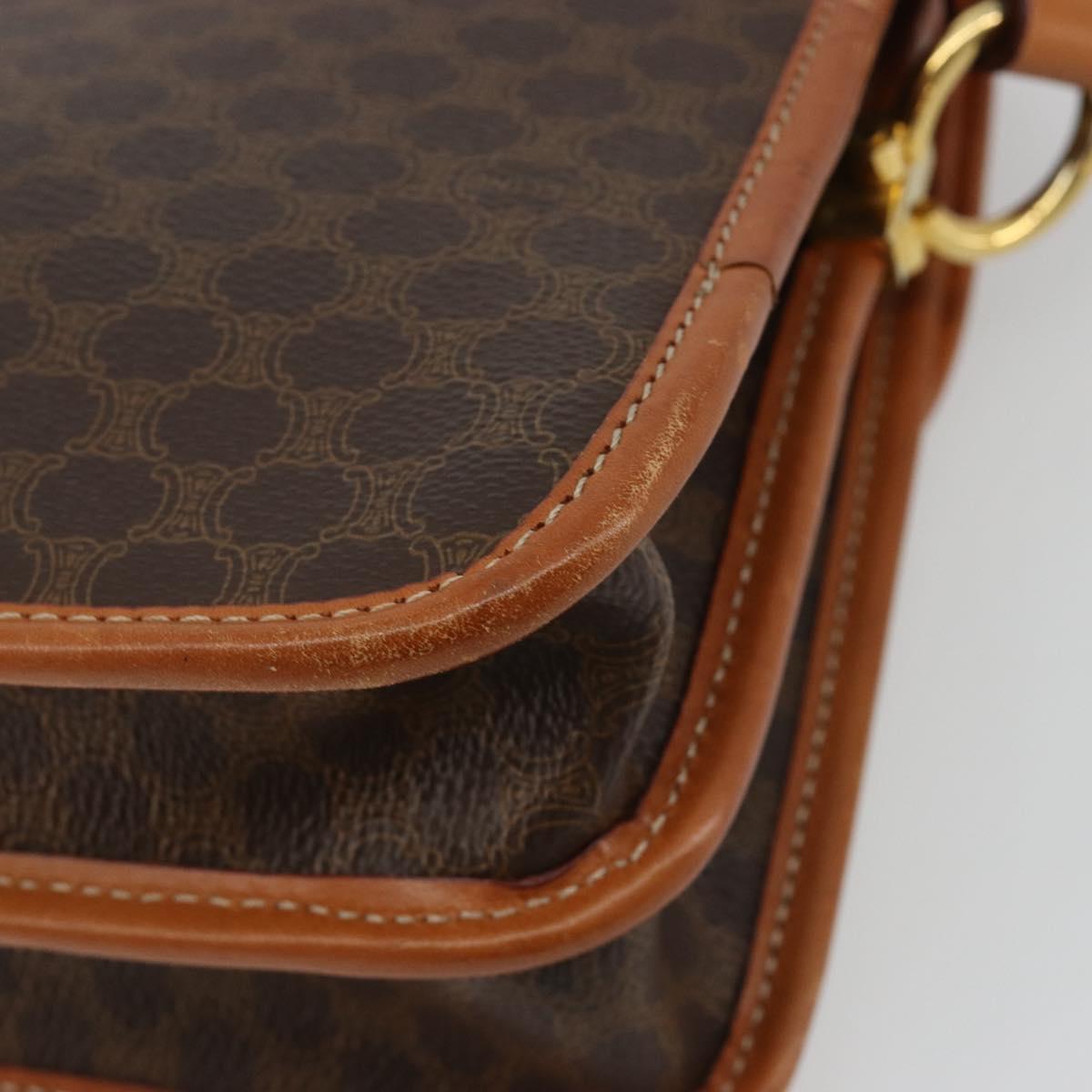 CELINE Macadam Canvas Shoulder Bag PVC Leather Brown Gold Auth 182202A