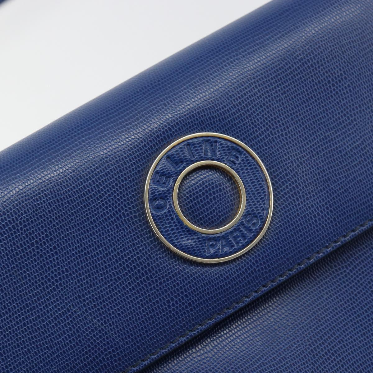 CELINE Circle Shoulder Bag Leather Blue Gold Auth 182203A