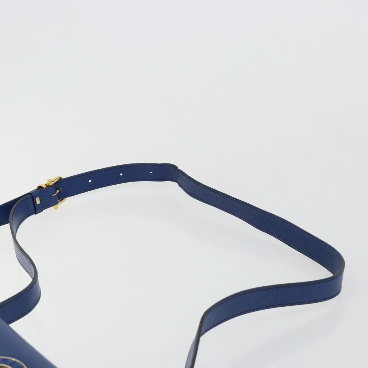 CELINE Circle Shoulder Bag Leather Blue Gold Auth 182203A