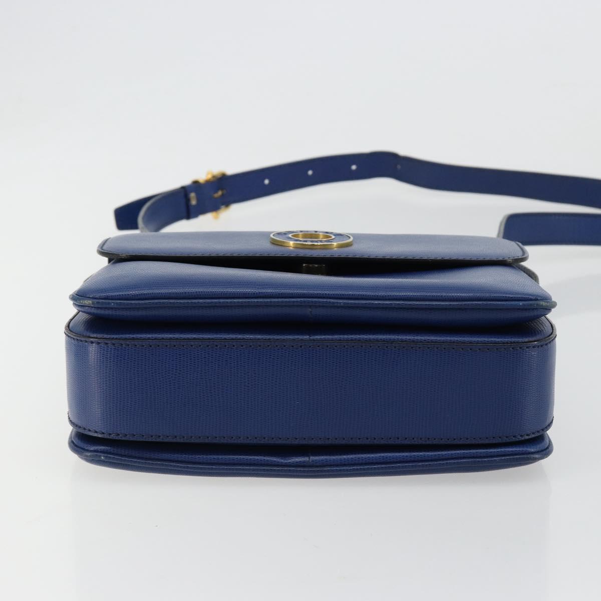 CELINE Circle Shoulder Bag Leather Blue Gold Auth 182203A