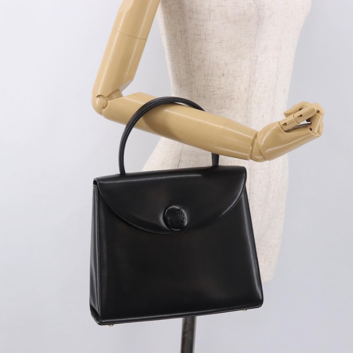GIVENCHY Hand Bag Leather Black Gold Auth 182204A