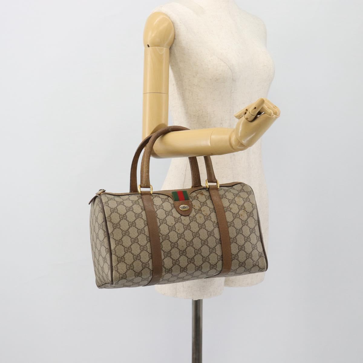 GUCCI GG Supreme Web Sherry Line Hand Bag PVC Beige Gold 39 02 007 Auth 182206