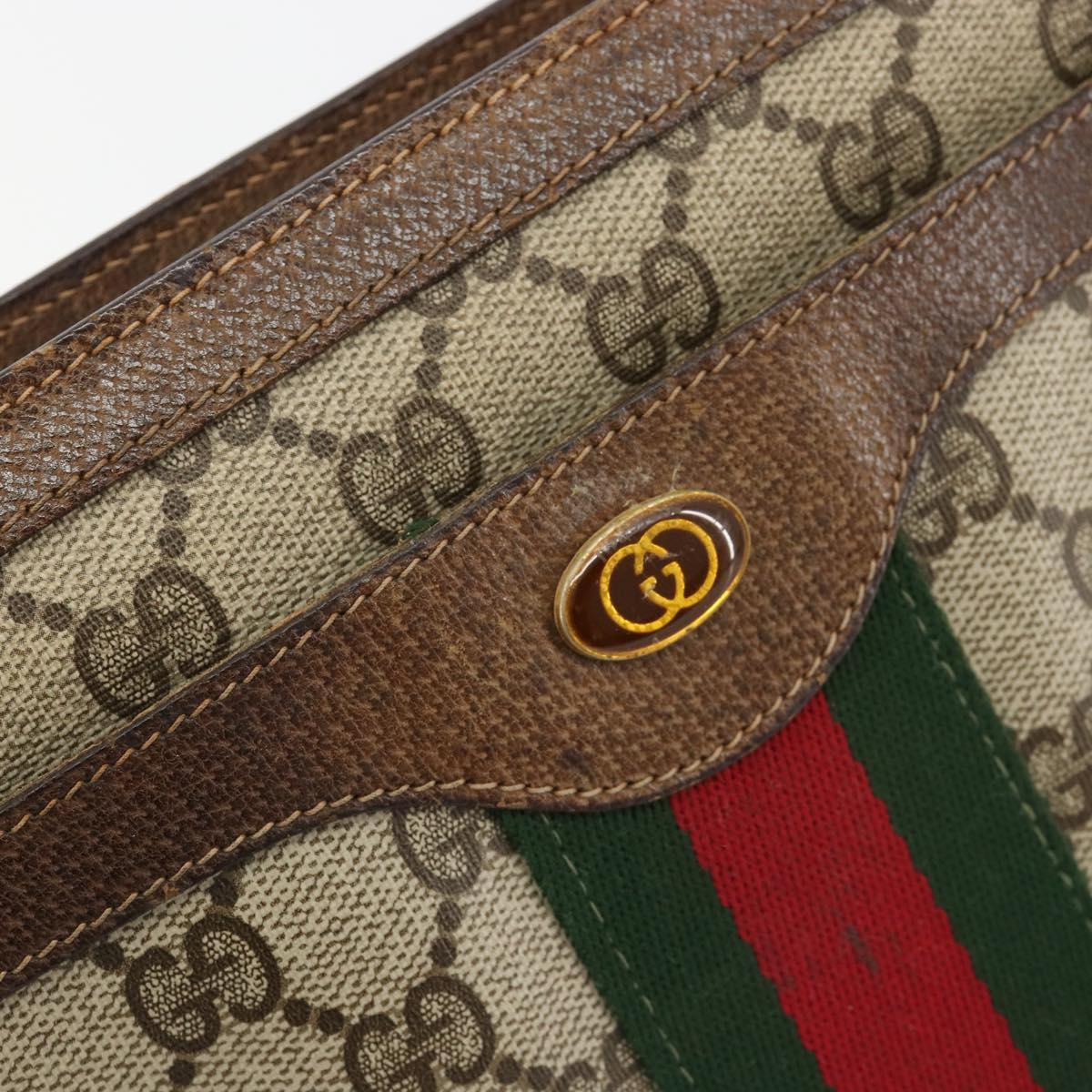 GUCCI GG Supreme Web Sherry Line Clutch Bag PVC Beige Gold Auth 182207