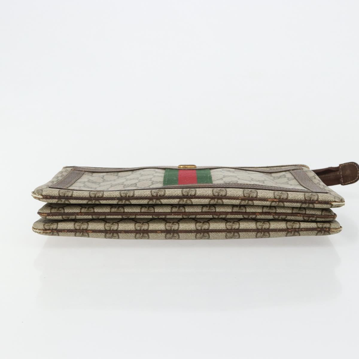 GUCCI GG Supreme Web Sherry Line Clutch Bag PVC Beige Gold Auth 182207