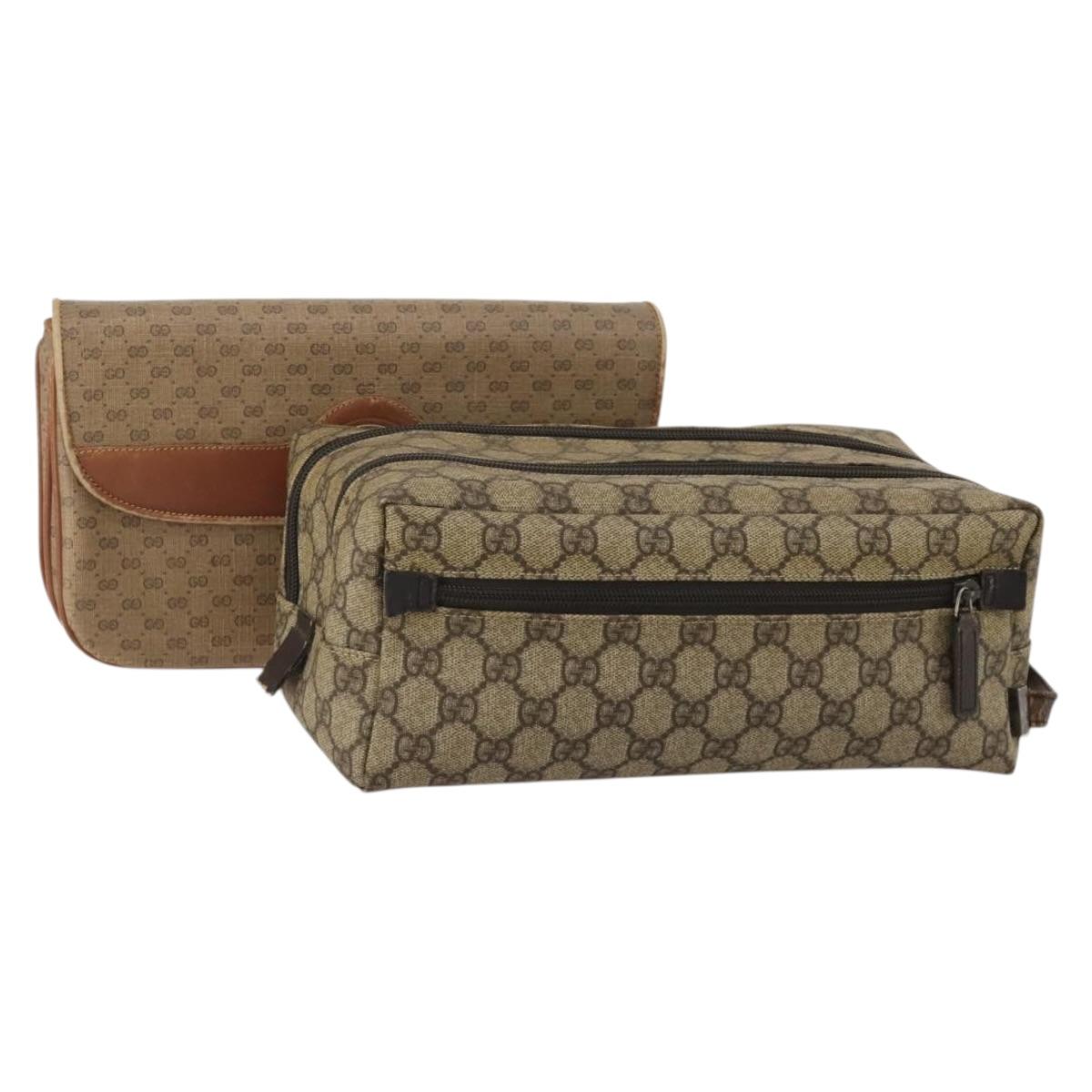 GUCCI GG Supreme Clutch Bag PVC 2 Set Beige Auth 182208