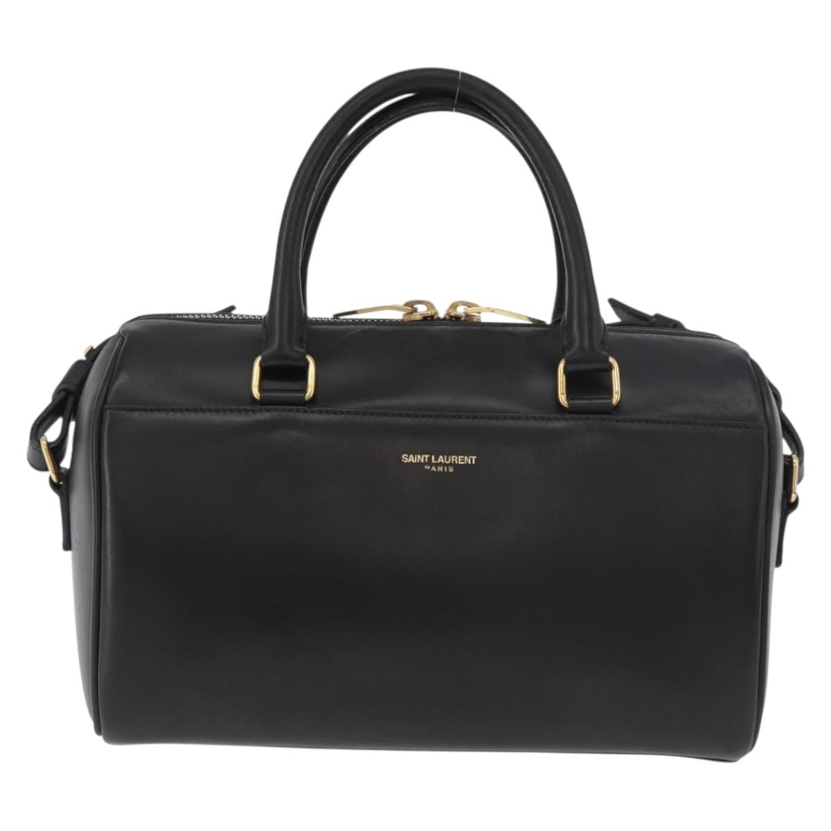 SAINT LAURENT Baby Duffel Hand Bag Leather 2way Black Gold Auth 182210V