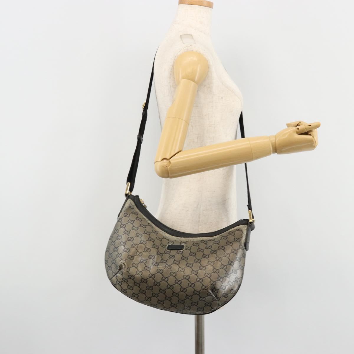 GUCCI GG Crystal Shoulder Bag Coated Canvas Black Gold 181092 Auth 182213