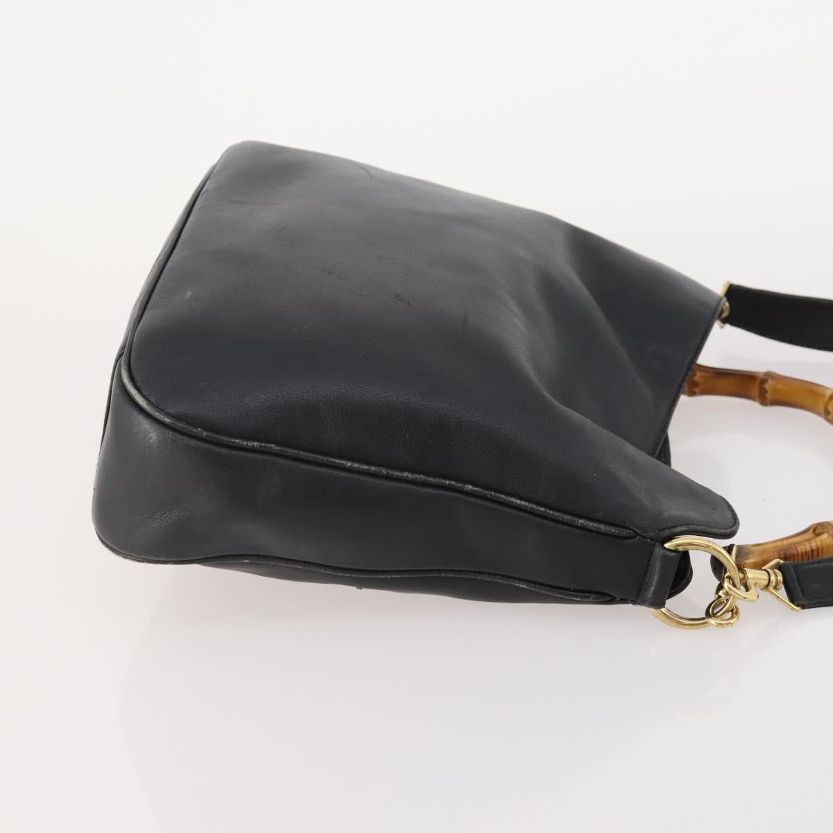 GUCCI Bamboo Shoulder Bag Leather 2way Black Gold 001 3444 1638 Auth 182216
