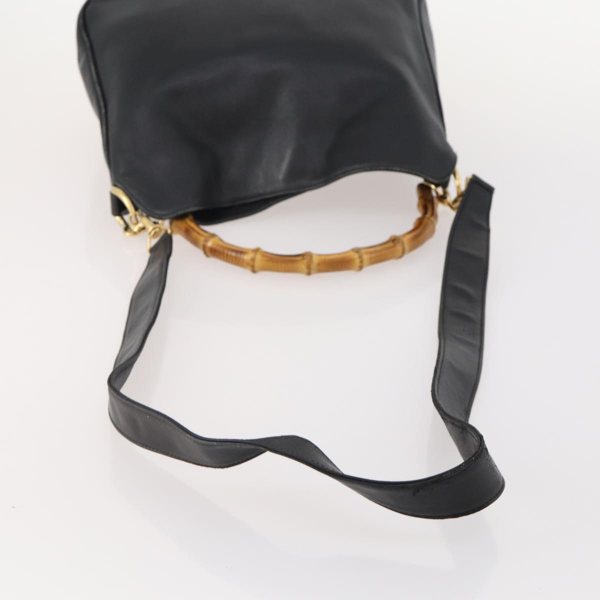 GUCCI Bamboo Shoulder Bag Leather 2way Black Gold 001 3444 1638 Auth 182216
