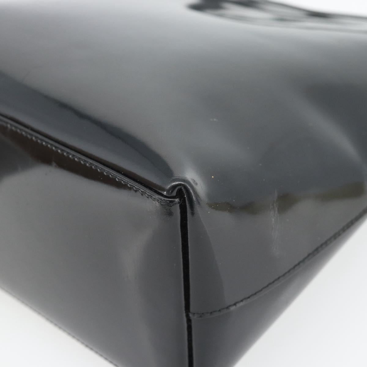 GUCCI Bamboo Shoulder Bag Patent leather Black Silver Auth 182217
