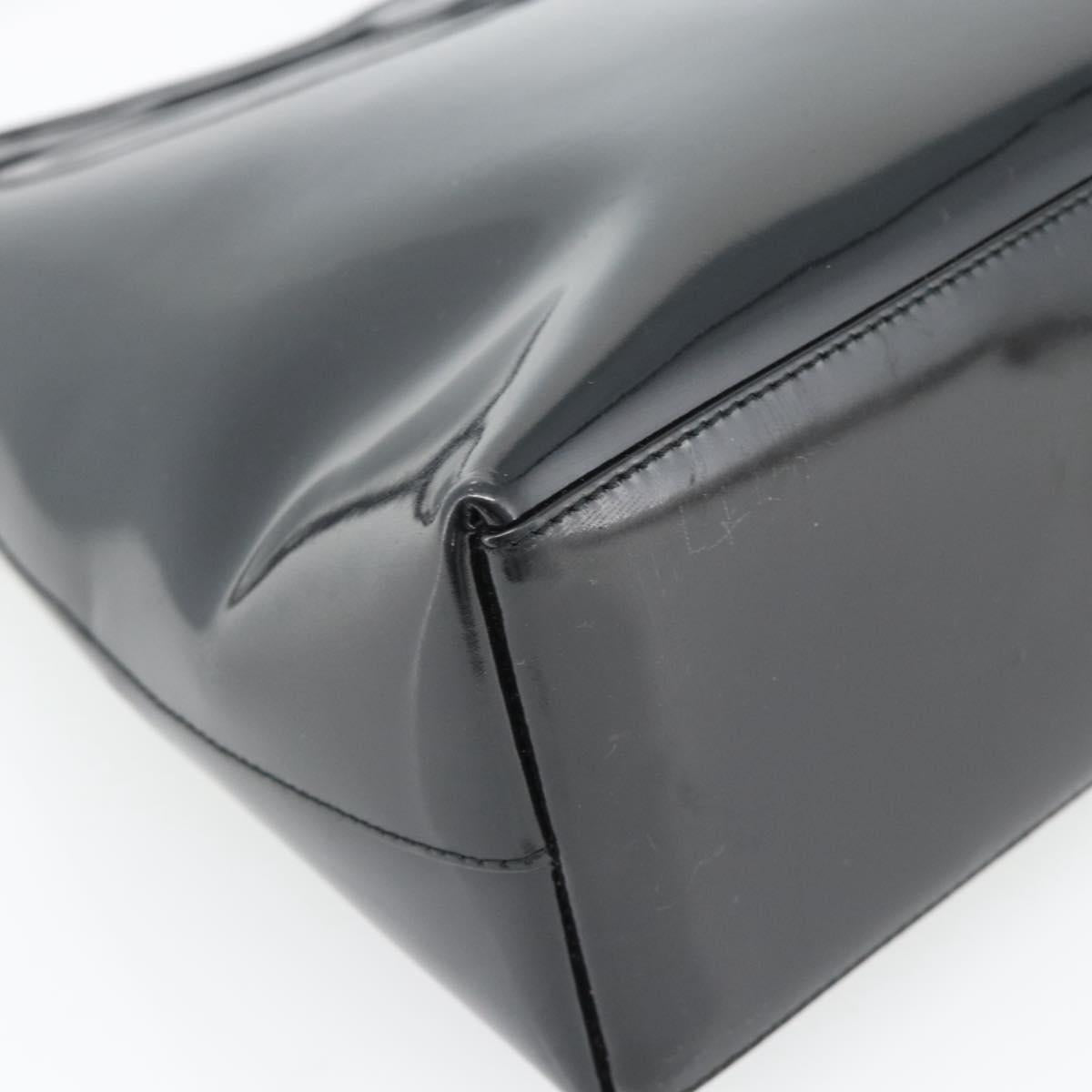 GUCCI Bamboo Shoulder Bag Patent leather Black Silver Auth 182217