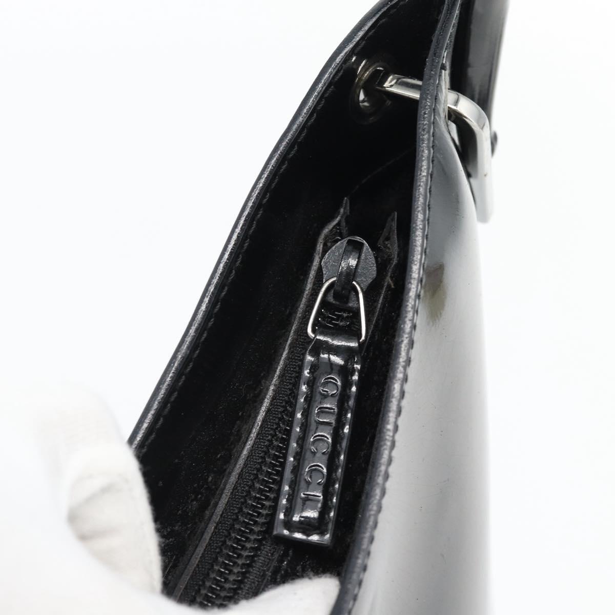 GUCCI Bamboo Shoulder Bag Patent leather Black Silver Auth 182217
