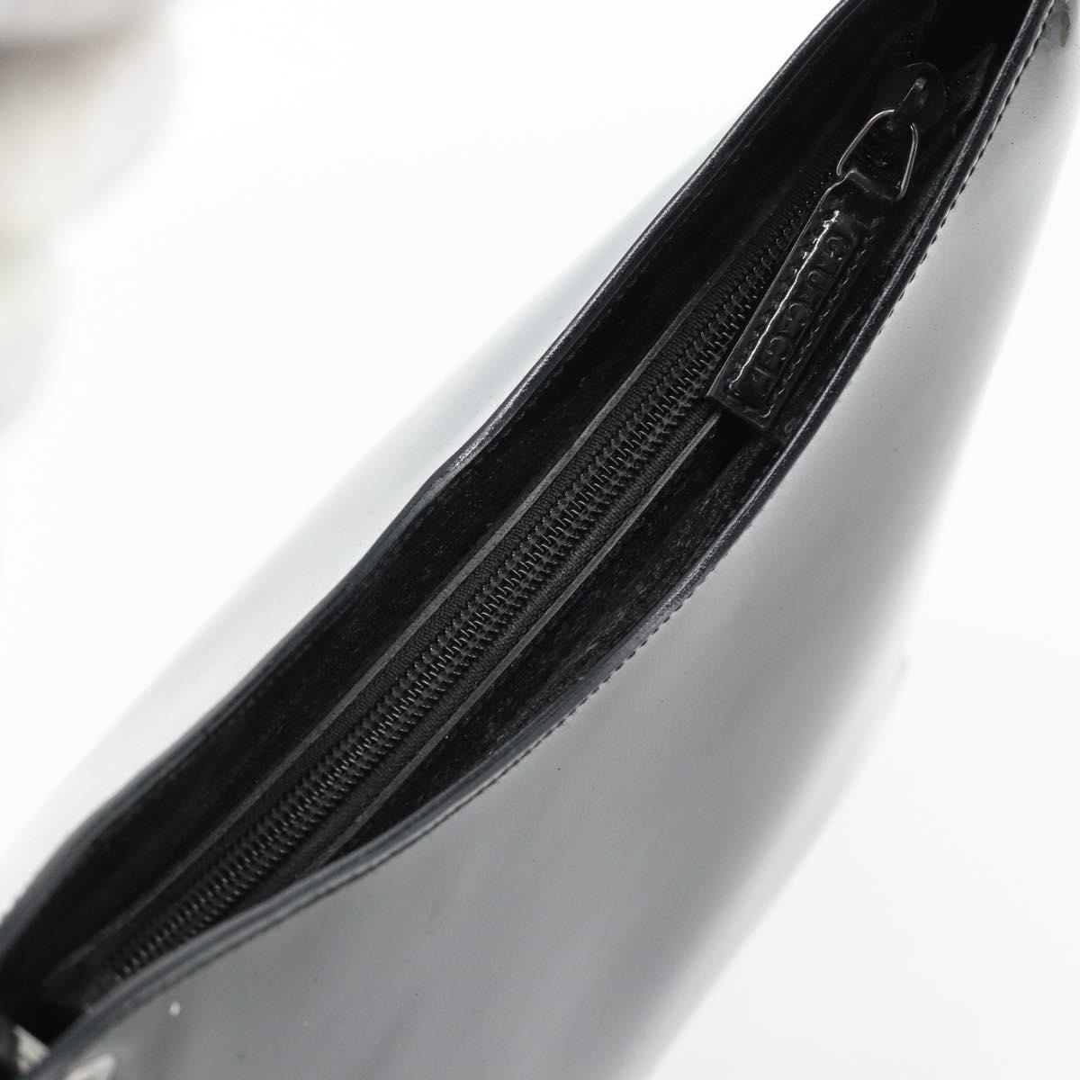 GUCCI Bamboo Shoulder Bag Patent leather Black Silver Auth 182217