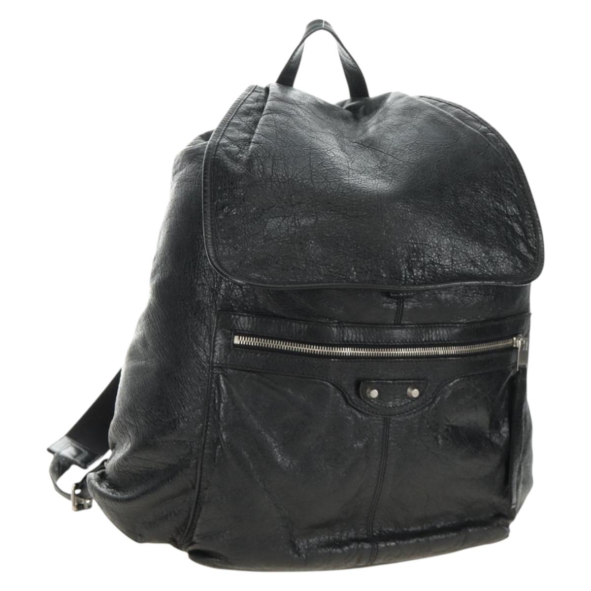 BALENCIAGA Classic Traveler Backpack Leather Black Silver 340139 Auth 182218V