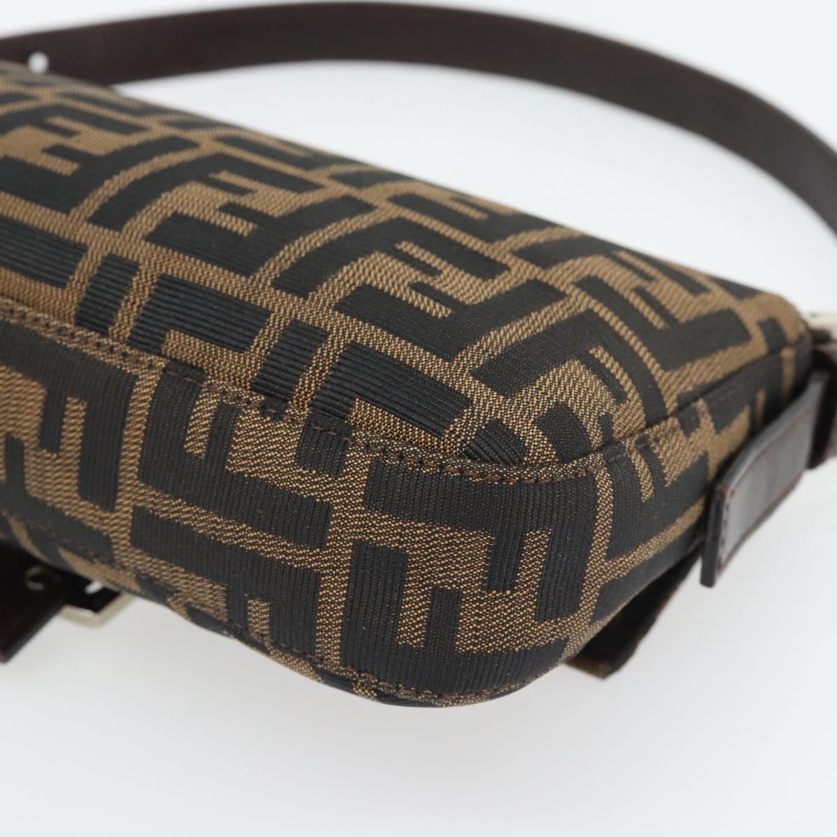 FENDI Zucca Canvas Mamma Baguette Shoulder Bag Black Brown Auth 182220SAM